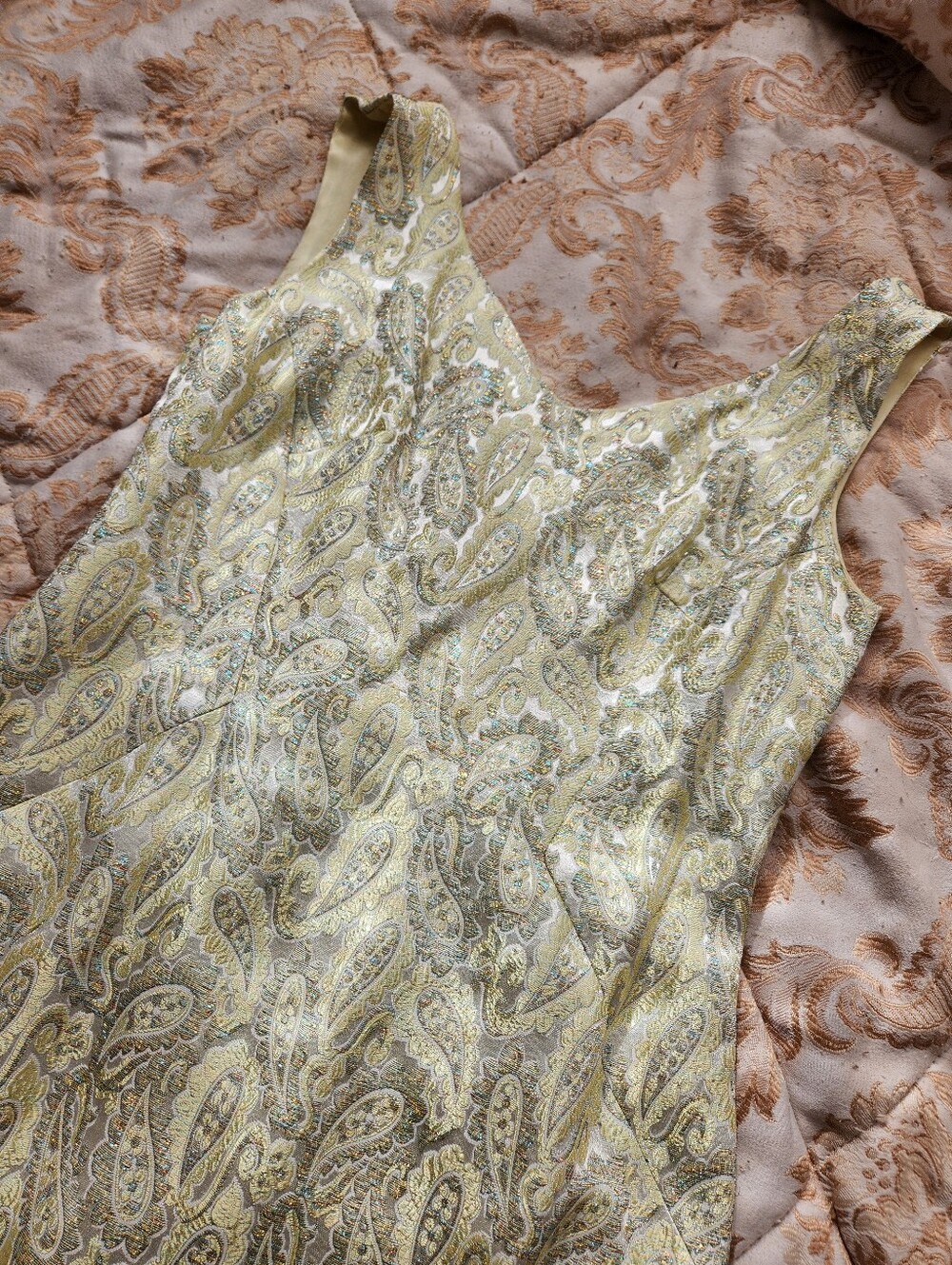 Vintage Green and Gold Paisley Dress Size M